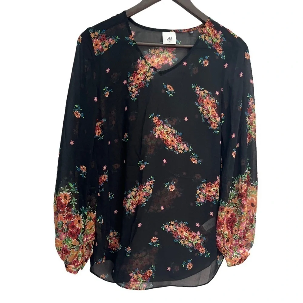 cabi Blooming Blouse Style 3594 Black Floral Size XS - Picture 4 of 12